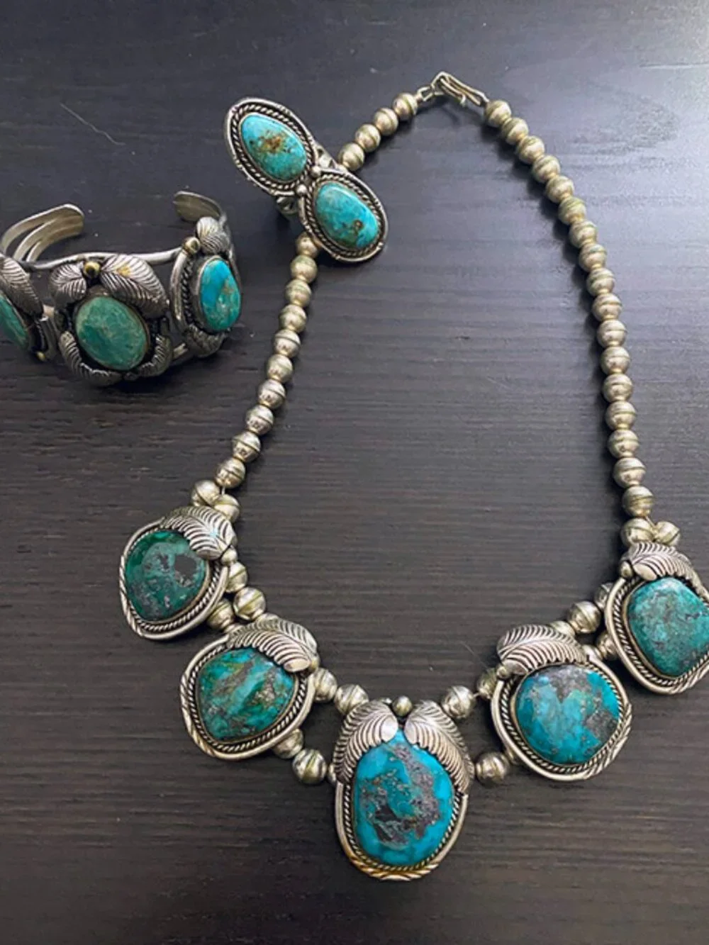 VINTAGE 1960's NATIVE AMERICAN TWO STONE TURQUOISE STERLING SILVER RING